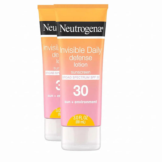 Neutrogena Invisible Daily Defense Sunscreen Lotion, Broad Spectrum SPF 30, Oxybenzone-Free & Water-Resistant, Sun & Environmental Aggressor Protection, Antioxidant Complex, 3.0 fl. oz (Pack of 2)