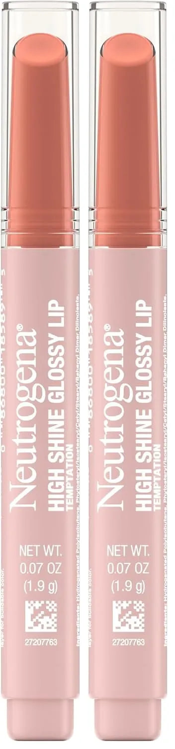 Neutrogena High Shine Glossy Lip with Maracuja Oil + Vitamins & Antioxidant Vitamin E, Nourishing Glossy Lip, Non-Retractable, Pigmented For Buildable Color, Temptation, 0.07 oz (Pack of 2)