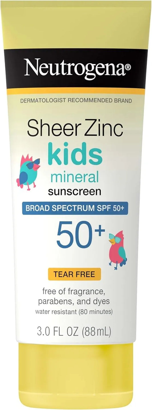 Neutrogena Sheer Zinc Oxide Mineral Sunscreen Kids SPF 50, 3 Fl Oz (Pack of 12)