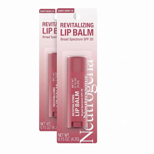 Neutrogena Lip Balm, Revitalizing Moisturizing Tinted SPF 20 | Sunny Berry | Pack of 2 | .15 oz | Soothing