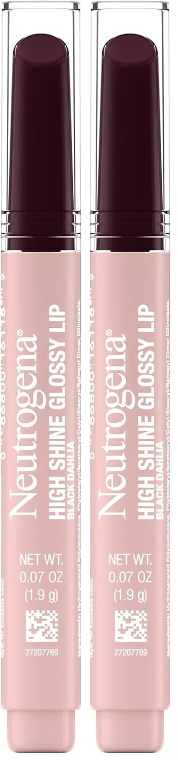 Neutrogena High Shine Glossy Lip with Maracuja Oil + Vitamins & Antioxidant Vitamin E, Nourishing Glossy Lip, Non-Retractable, Pigmented For Buildable Color, Black Dahlia, 0.07 oz (Pack of 2)