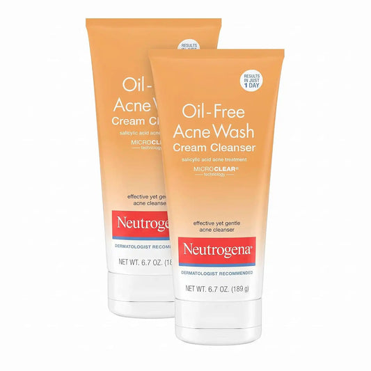 Neutrogena Oil-Free Acne Face Wash Cream Cleanser, 2% Salicylic Acid-Acne Treatment, Daily Facial Cleanser for Acne-Prone Skin, 6.7 fl. oz (Pack of 2)