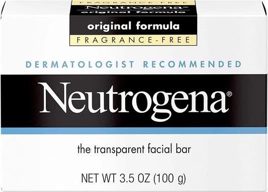 Neutrogena Original Fragrance-Free Facial Cleansing Bar with Glycerin, Pure & Transparent Gentle Face Wash Bar Soap, Free of Harsh Detergents, Dyes & Hardeners, 3.5 oz (Pack of 3)