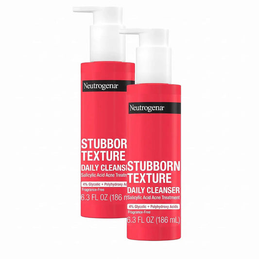 Neutrogena Stubborn Texture Daily Acne Facial Cleanser,Salicylic Acid Face Wash + Glycolic & Polyhydroxy Acids,Fragrance-Free,6.3 fl. oz,(Pack of 2)