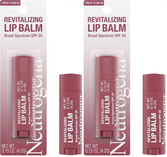 Neutrogena Revitalizing Tinted Lip Balm with SPF 20, Hydrating Tinted Lip Care with Sunscreen, Moisturizing Sheer Tint for Softer, Healthier-Looking Lips, Sheer Fresh Plum 60, 0.15 oz (Pack of 2)
