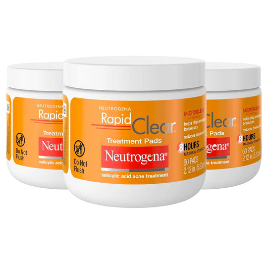 Neutrogena Rapid Clear Maximum Strength Acne Face Pads, 3 x 60 ct