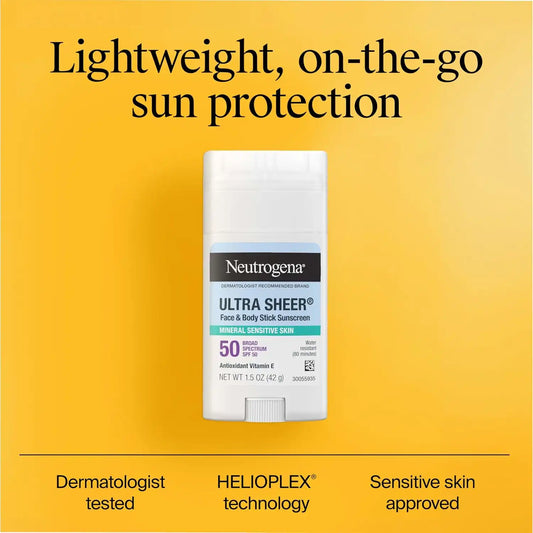 Neutrogena Ultra Sheer Mineral Sunscreen Stick SPF 50, 1.5 Ounce (Pack of 12)