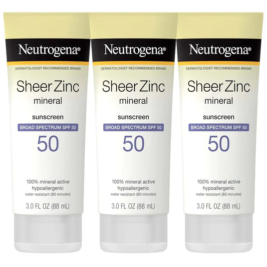 Neutrogena Sheer Zinc Oxide Mineral Sunscreen SPF 50, 3 fl oz, 3 Pack