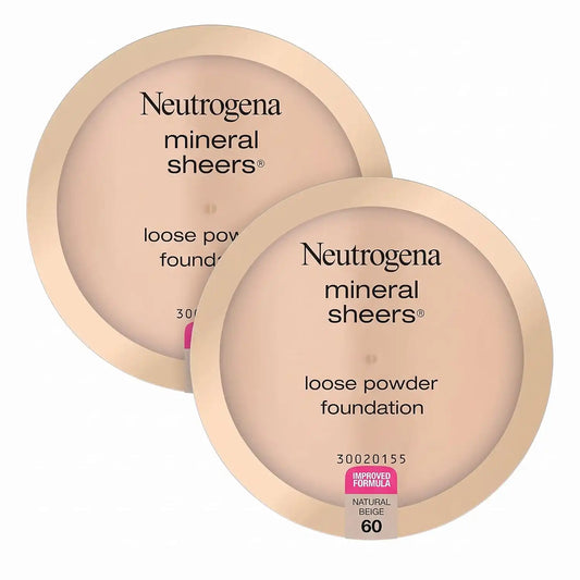Neutrogena Mineral Sheers Foundation, Loose Powder, Sheer to Medium Coverage | With Vitamins A, C & E | Tone Enhancer | Natural Beige | .19 oz