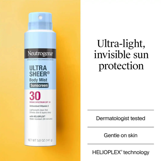 Neutrogena Ultra Sheer Sunscreen Spray SPF 30 Body Mist, 3 x 5 oz