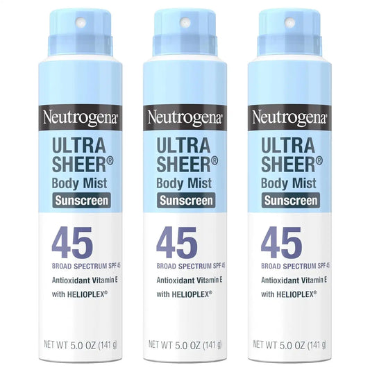 Neutrogena Ultra Sheer Sunscreen Spray SPF 45 Body Mist, 3 x 5 oz