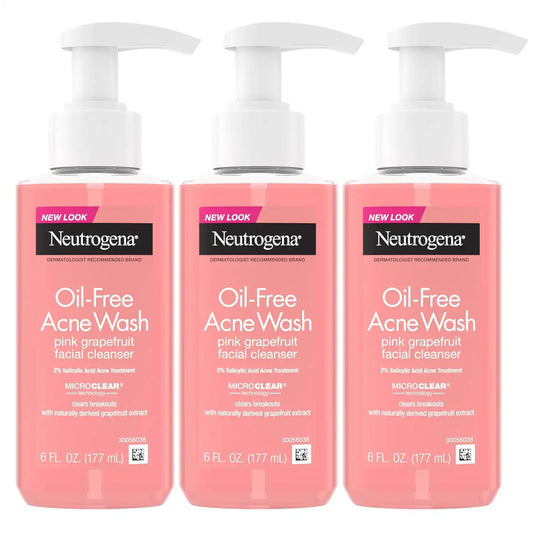 Neutrogena Oil Free Pink Grapefruit Acne Face Wash, 3 x 6 fl oz