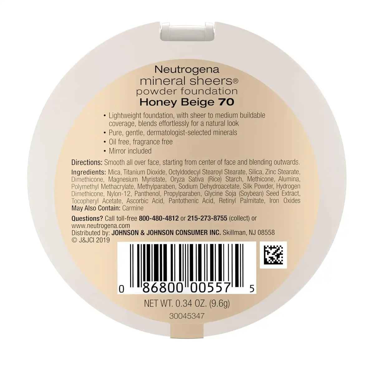 Neutrogena Mineral Sheers Powder Foundation, Honey Beige 70, 34 oz, 2 Pack