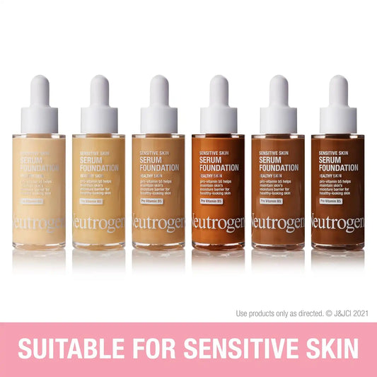 Neutrogena Healthy Skin Sensitive Skin Serum Foundation with Pro-Vitamin B5, Color Correcting & Pore Minimizing Liquid Foundation & Face Serum, Buildable Coverage, Deep 03, 1 oz