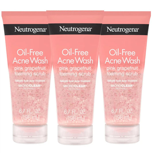 Neutrogena Oil Free Pink Grapefruit Acne Face Scrub, 3 x 6.7 oz