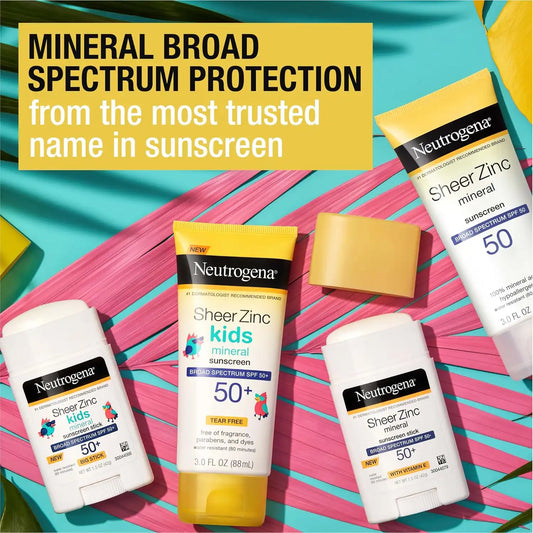 Neutrogena Sheer Zinc Oxide Mineral Sunscreen SPF 50, 3 fl oz, 3 Pack