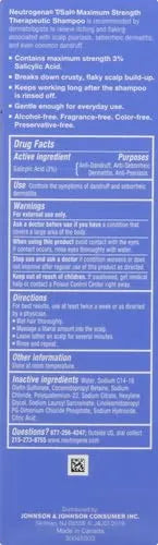 Neutrogena T/Sal Therapeutic Dandruff Shampoo, Scalp Build-Up Control, 3% Salicylic Acid,Psoriasis Treatment, Seborrheic Dermatitis Shampoo, Clears Flakes, Fragrance Free, 4.5 fl oz (Pack of 2)