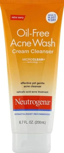 Neutrogena Oil-Free Acne Face Wash Cream Cleanser, 2% Salicylic Acid-Acne Treatment, Daily Facial Cleanser for Acne-Prone Skin, 6.7 fl. oz (Pack of 2)