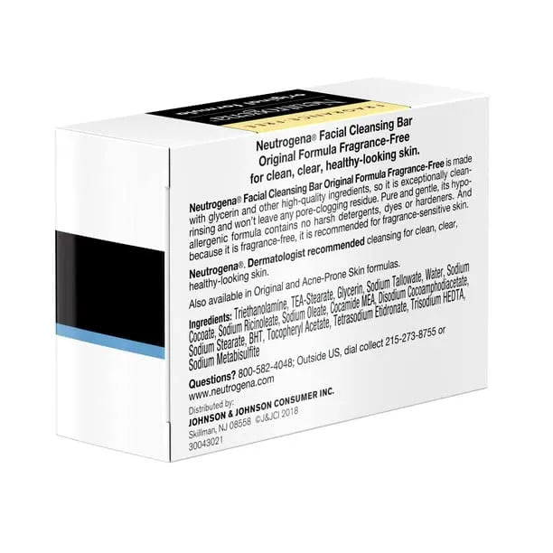 Neutrogena Original Fragrance-Free Facial Cleansing Bar with Glycerin, Pure & Transparent Gentle Face Wash Bar Soap, Free of Harsh Detergents, Dyes & Hardeners, 3.5 oz (Pack of 3)