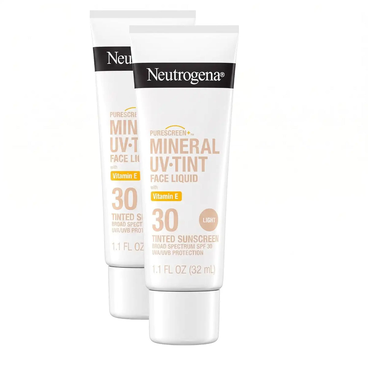 Neutrogena Purescreen+ Tinted Sunscreen for Face SPF 30, Broad Spectrum Mineral Sunscreen with Zinc Oxide & Vitamin E, Water Resistant, Fragrance Free, Light, 1.1 fl oz (Pack of 2)
