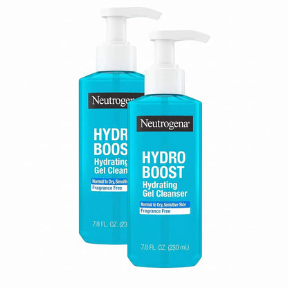 Neutrogena Hydro Boost Face Wash,Fragrance Free,Hydrating Facial Cleanser with Hyaluronic Acid,Daily Foaming Face Wash & Makeup Remover,Hypoallergenic Gel Cleanser,7.8 fl. oz,(Pack of 2)