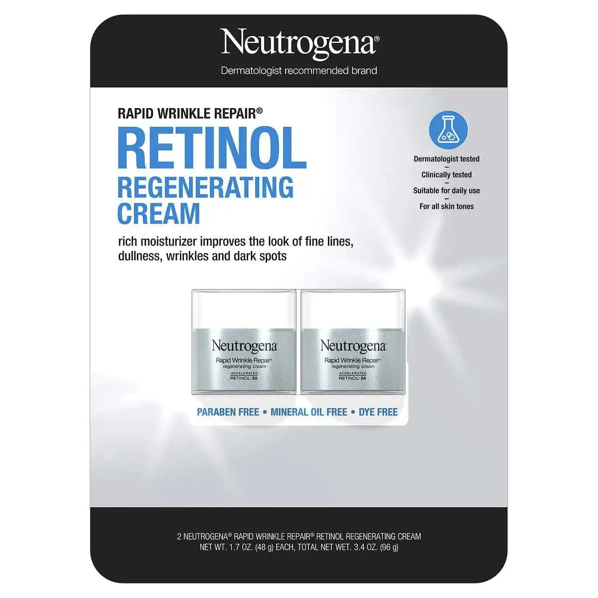 Neutrogena Rapid Wrinkle Repair Retinol Face Moisturizer, Daily Anti-Aging Cream with & Hyaluronic Acid to Fight Fine Lines, Wrinkles, Dark Spots, 1.7 oz (pack of 2) 3.4 Ounce