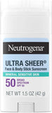 Neutrogena Ultra Sheer Mineral Sunscreen Stick SPF 50, 1.5 Ounce (Pack of 12)