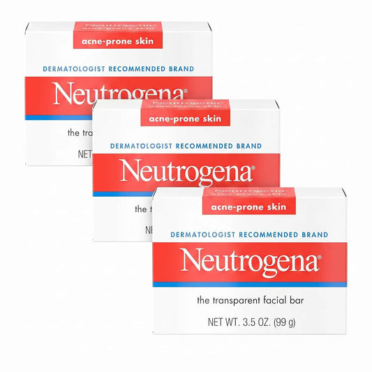 Neutrogena Facial Cleansing Bar for Acne-Prone Skin, Gentle Non-Medicated Daily Cleanser, Non-Comedogenic Transparent Soap with Glycerin, No Dyes or Detergents, 3.5 oz (Pack of 3)
