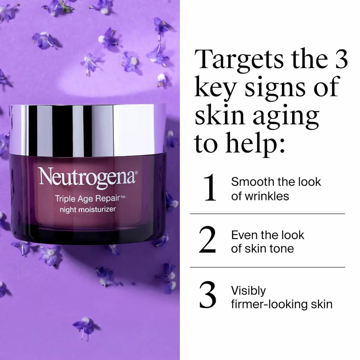 Neutrogena Triple Age Repair Night Face Moisturizer - with Hexinol Technology & Vitamin C, Anti-Wrinkle Face Cream, Visibly Reduces the look Wrinkles & Firms Skin While You Sleep, 1.7 oz (Pack of 12)