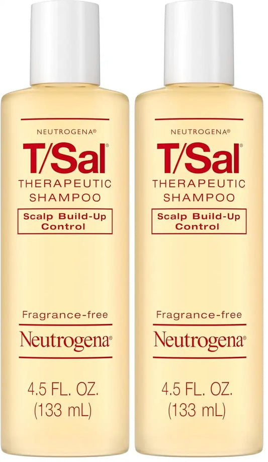 Neutrogena T/Sal Therapeutic Dandruff Shampoo, Scalp Build-Up Control, 3% Salicylic Acid,Psoriasis Treatment, Seborrheic Dermatitis Shampoo, Clears Flakes, Fragrance Free, 4.5 fl oz (Pack of 2)