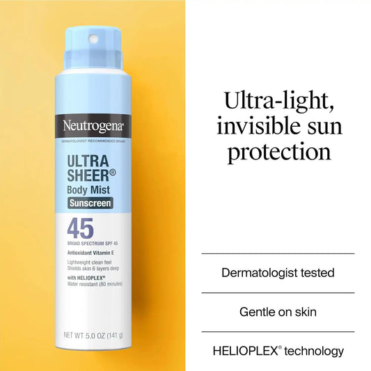Neutrogena Ultra Sheer Sunscreen Spray SPF 45 Body Mist, 3 x 5 oz