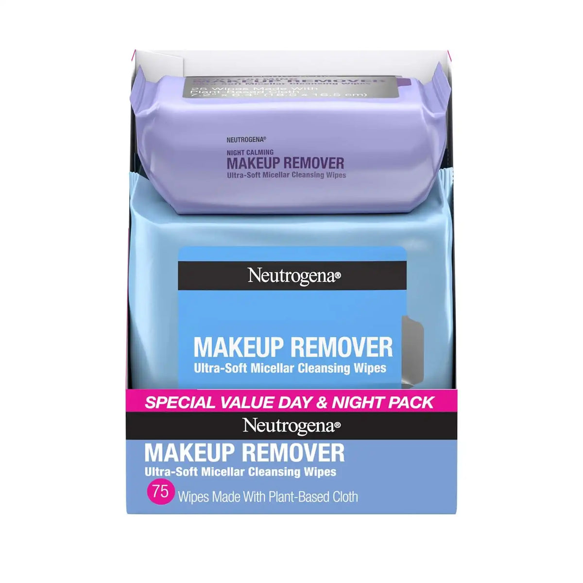 Neutrogena Day & Night Facial Cleansing Wipes, 3 Packs of 25