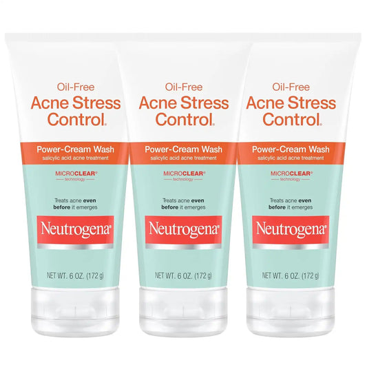 Neutrogena Oil Free Acne Stress Control Power Cream Cleanser, 3 x 6 oz