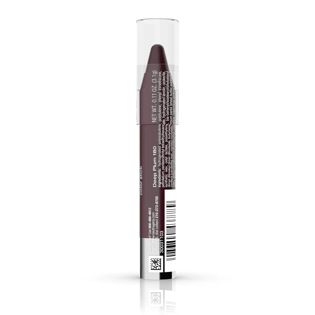 Neutrogena MoistureSmooth Color Stick for Lips, Moisturizing and Conditioning Lipstick with a Balm-Like Formula, Nourishing Shea Butter and Fruit Extracts, 180 Deep Plum, .011 oz (Pack of 2)
