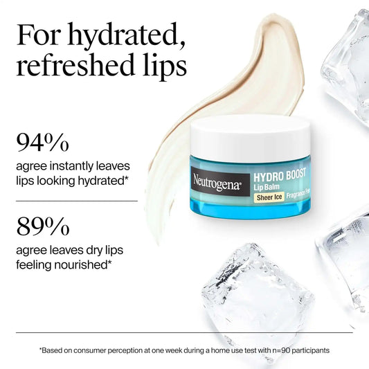 Neutrogena Hydro Boost Hyaluronic Acid, Unscented Lip Balm Leaves Lips Feeling Hydrated, Sheer Ice Nude Lip Balm with a Sweet Sugar Flavor, Fragrance Free, 0.5 oz (Pack of 12)