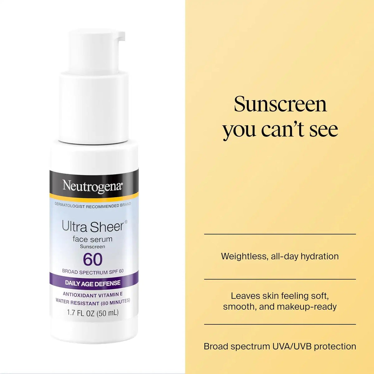 Neutrogena Ultra Sheer Sunscreen Serum SPF 60, Fragrance-Free, 1.7 fl. oz
