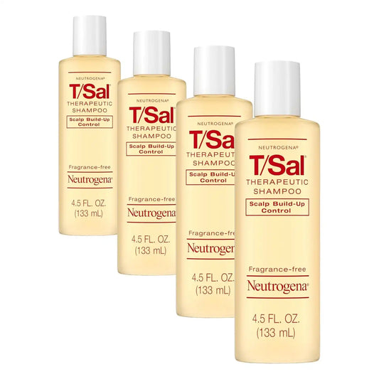 Neutrogena T/Sal Therapeutic Dandruff Shampoo,Scalp Build-Up Control,3% Salicylic Acid,Psoriasis Treatment,Seborrheic Dermatitis Shampoo,Clears Flakes,Fragrance Free,4.5 fl oz,(Pack of 4)