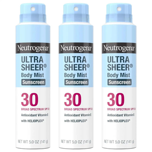 Neutrogena Ultra Sheer Sunscreen Spray SPF 30 Body Mist, 3 x 5 oz