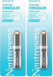 Neutrogena Hydro Boost Hydrating Concealer Stick, Oil-Free, Lightweight Cover-Up Makeup with Hyaluronic Acid Refreshes Dry Skin & Provides Buildable Coverage, 40 Medium, 0.12 Oz (Pack of 2)