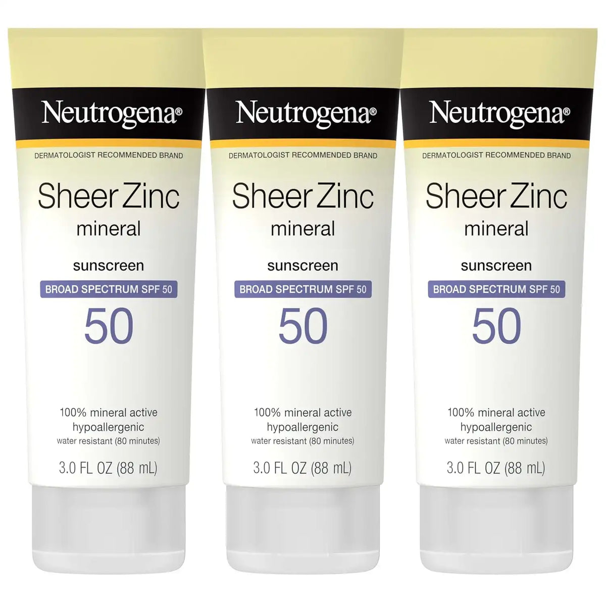 Neutrogena Sheer Zinc Oxide Mineral Sunscreen SPF 50, 3 fl oz, 3 Pack