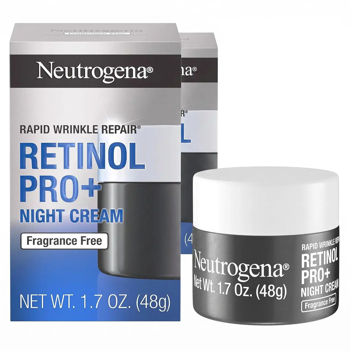 Neutrogena Retinol Pro+ Anti-Wrinkle Night Moisturizer,Rapid Wrinkle Repair,Anti-Aging Face & Neck Cream,Formulated without fragrance,parabens,dyes,& phthalates,Retinol,1.7 oz,(Pack of 2)