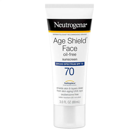 Neutrogena Age Shield Face Oil-Free Sunscreen Lotion with Broad Spectrum SPF 70, Non-Comedogenic Moisturizing Sunscreen to Help Prevent Signs of Aging, PABA-Free, 3 fl. oz (Pack of 12)
