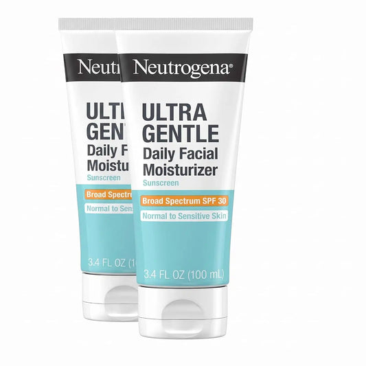 Neutrogena Ultra Gentle Daily Facial Moisturizer with SPF 30 Sunscreen with CICA,Lightweight Face Lotion-with Broad Spectrum SPF 30 for Normal to Sensitive Skin,Fragrance-Free,3.4 fl. oz,(Pack of 2)