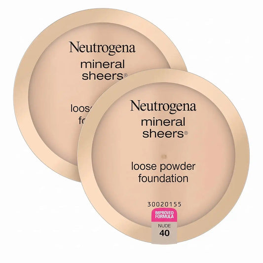 Neutrogena Mineral Sheers Lightweight Loose Powder Makeup Foundation with Vitamins A, C, & E, Sheer to Medium Buildable Coverage, Skin Tone Enhancer, Face Redness Reducer, Nude 40,.19 oz (Pack of 2)
