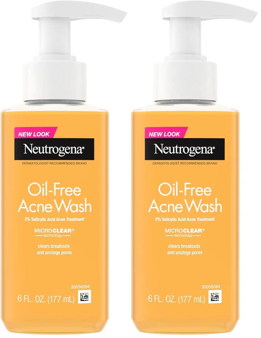 Neutrogena Oil-Free Acne Face Wash, Breakout Prone Skin Facial Cleanser with 2% Salicylic Acid Acne Treatment for Face, 6 fl. Oz, (Pack of 2)
