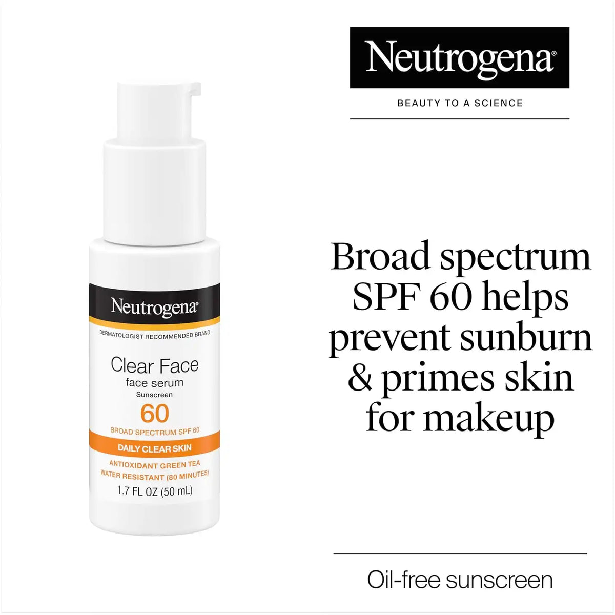Neutrogena Clear Face Serum Sunscreen SPF 60, Broad Spectrum, 1.7 fl oz