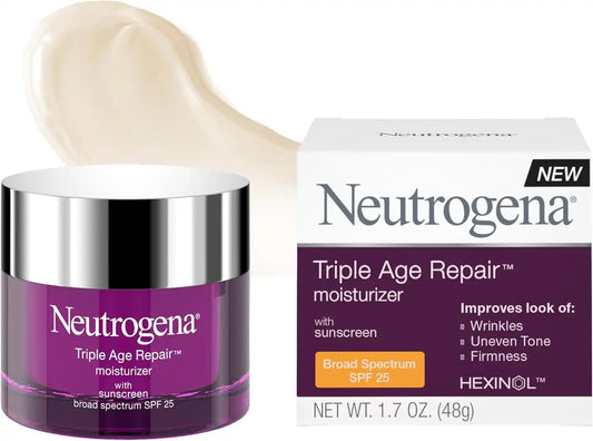 Neutrogena Triple Age Repair Face Moisturizer SPF 25 Anti-Aging Cream with Hexinol Technology Vitamin C Glycerin and Shea Butter to Help Reduce Wrinkles, 1.7 fl oz (Pack of 12)