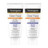 Neutrogena Clear Face Sunscreen Lotion for Acne-Prone Skin, Broad Spectrum SPF 50 Facial Sunscreen for Oily Skin, Oil-, Fragrance- & Oxybenzone-Free Water Resistant Sunscreen, Twin Pack, 2 x 3 fl. oz