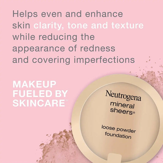 Neutrogena Mineral Sheers Loose Powder Makeup Foundation, Lightweight, Sheer to Medium Buildable Coverage, Sensitive Skin Foundation with Vitamins A, C, & E, Natural Ivory 20, .19 oz (Pack of 2)