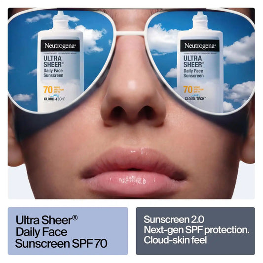 Neutrogena Ultra Sheer Daily Face Sunscreen SPF 70 with BEMT, 1.4 Fl. Oz (Pack of 12)